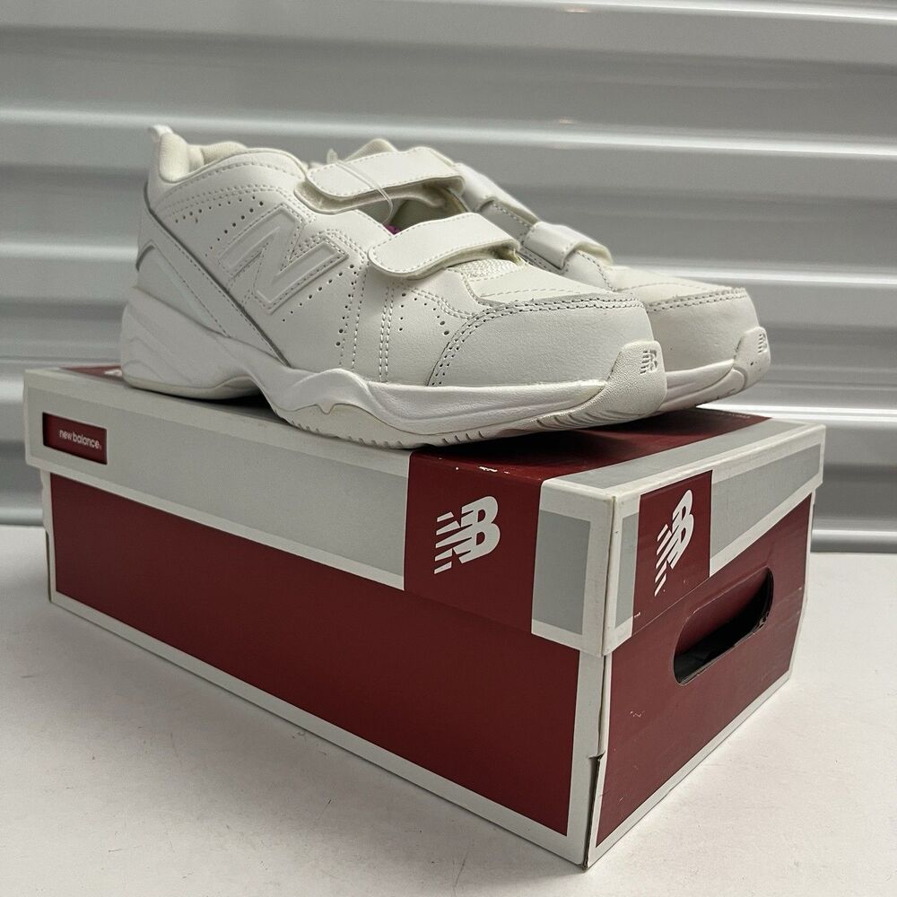 New Balance White 624 SZ 4 X Wide Big Kid Hook Loop Uniform Leather Shoes
